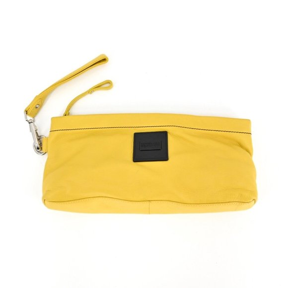 Kenneth Cole Reaction Handbags - KENNETH COLE Reaction Yellow Clutch Wristlet Bag Leather Removable Strap Zip Up